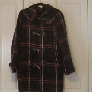 Vintage French Connection Sweater Jacket Size 6, Brown, White Pink Plaid Cl413